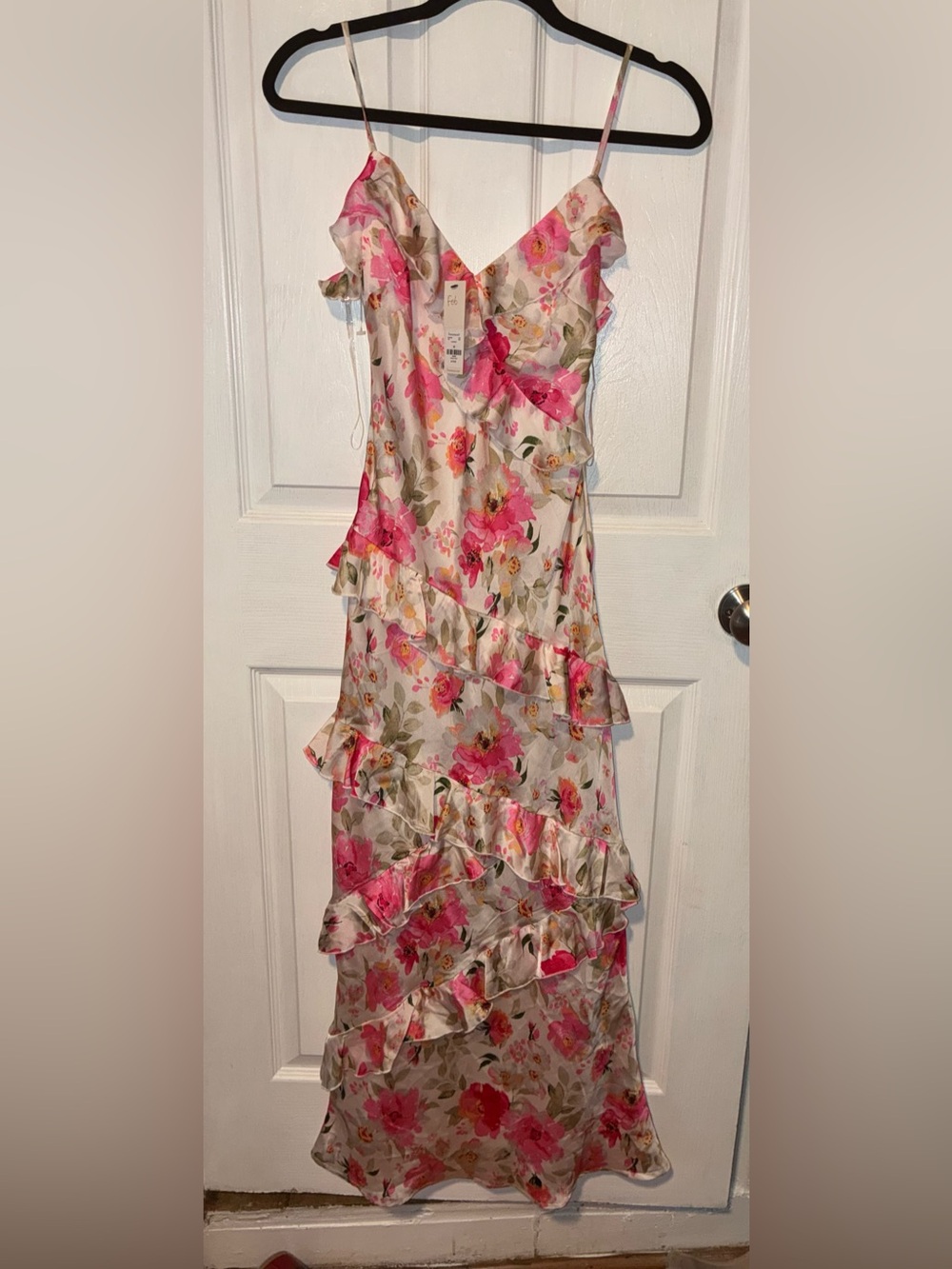 Francesca’s Floral Pink Ruffle Slip Dress - Women  size xs romantic feminine